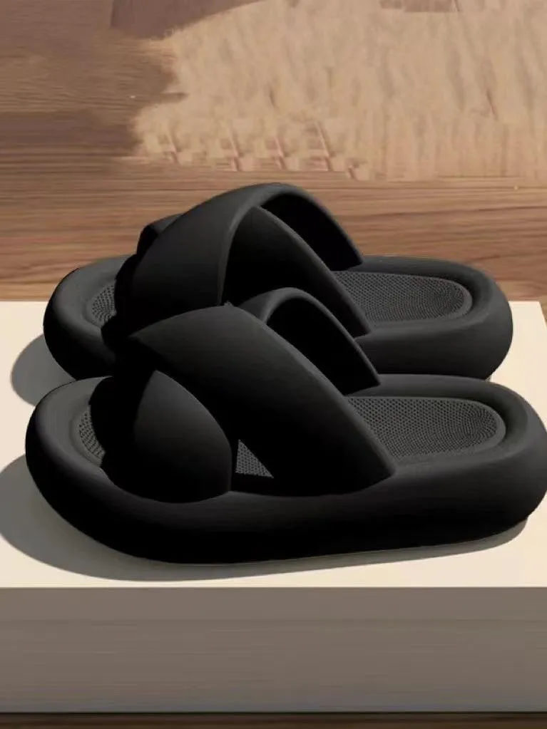 JazzHer Cream Platform Bread Slippers