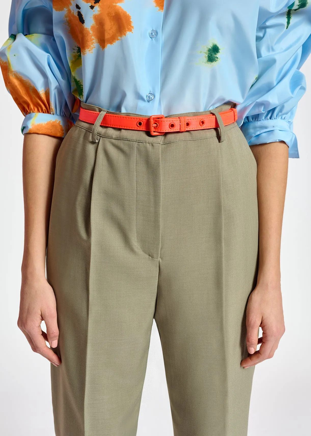 Khaki tapered-fit pants