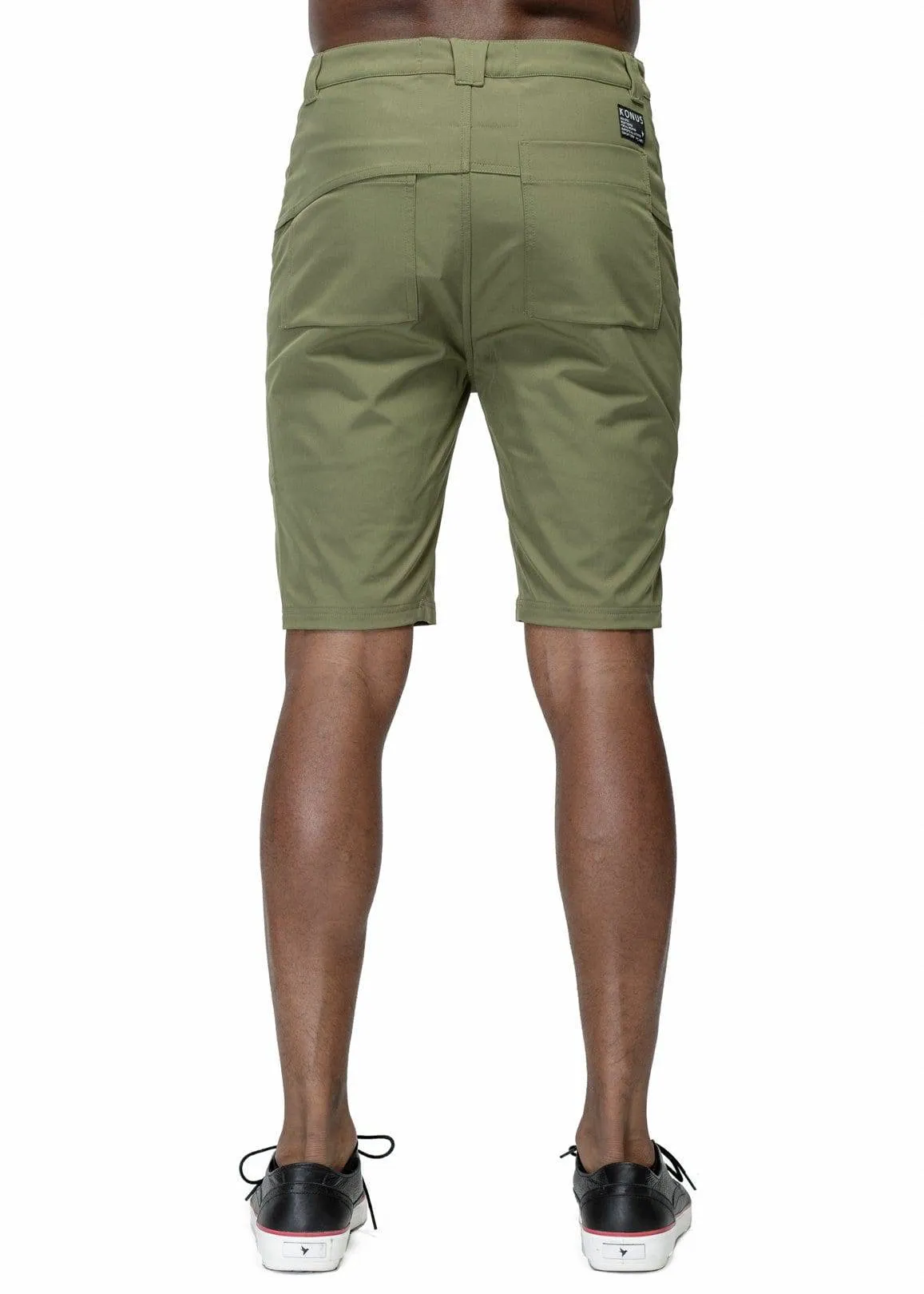 Konus Men's Asymmetrical Zipper Fly Shorts in Olive