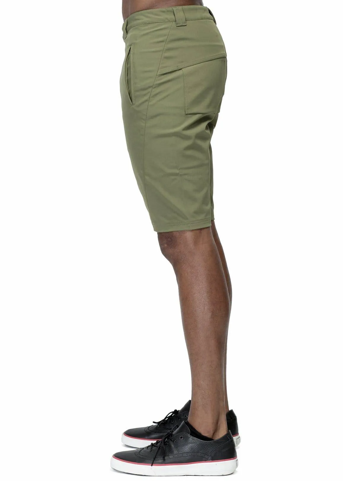 Konus Men's Asymmetrical Zipper Fly Shorts in Olive