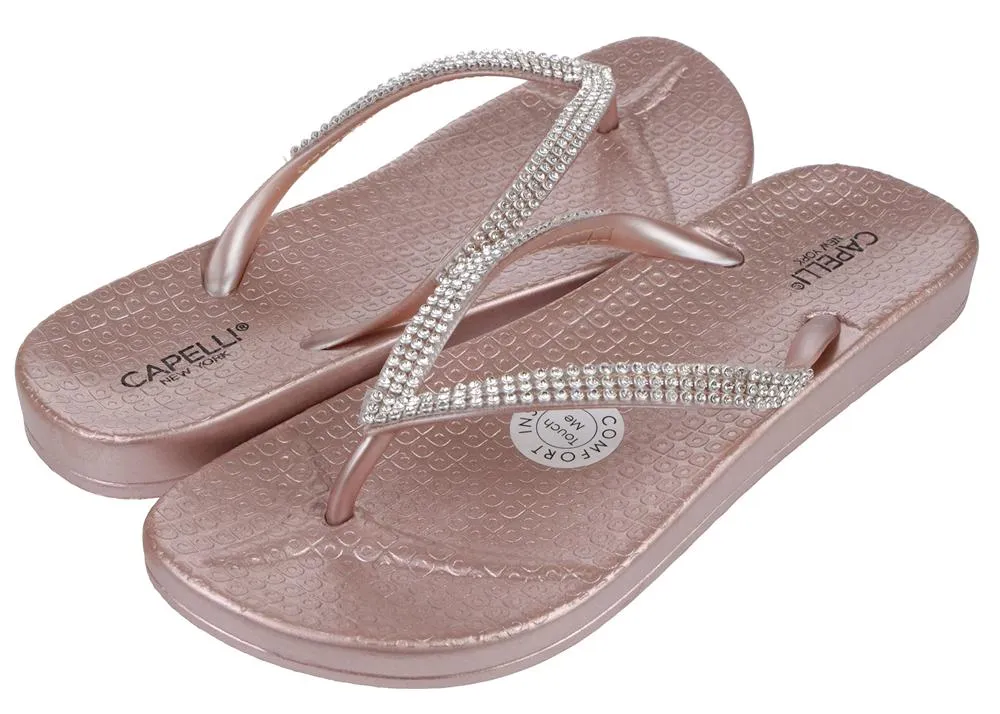 Ladies Fashion Flip Flops with Rhinestone Trim