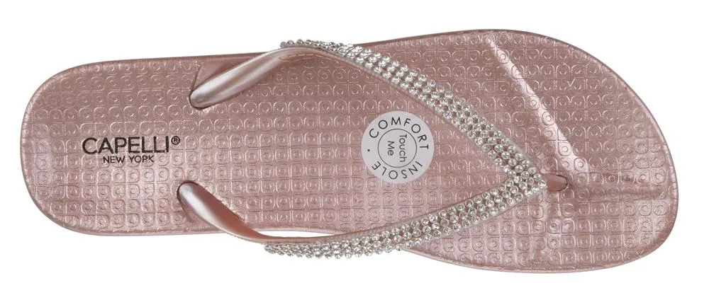 Ladies Fashion Flip Flops with Rhinestone Trim