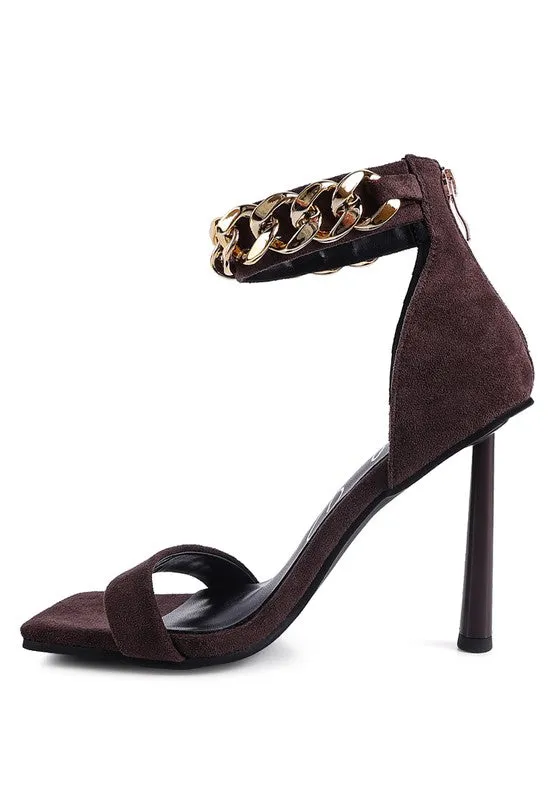 Last Sip Faux Suede High Heel Chain Strap Sandal
