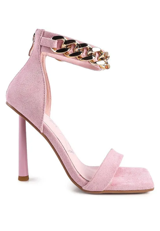 Last Sip Faux Suede High Heel Chain Strap Sandal