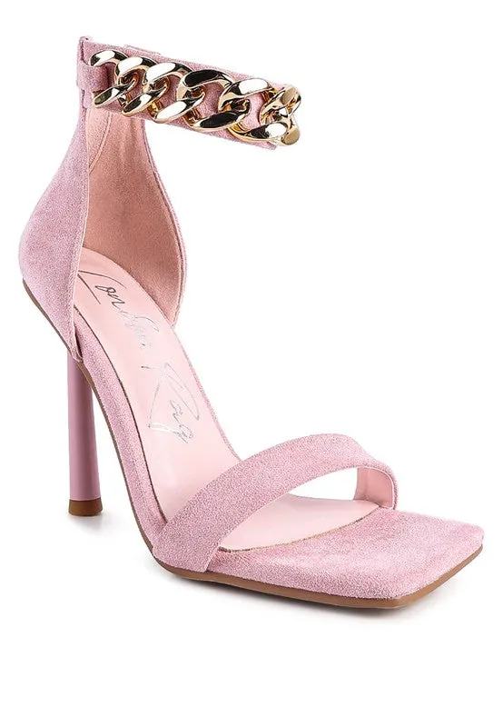 Last Sip Faux Suede High Heel Chain Strap Sandal