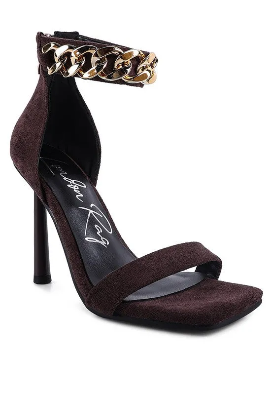 Last Sip Faux Suede High Heel Chain Strap Sandal