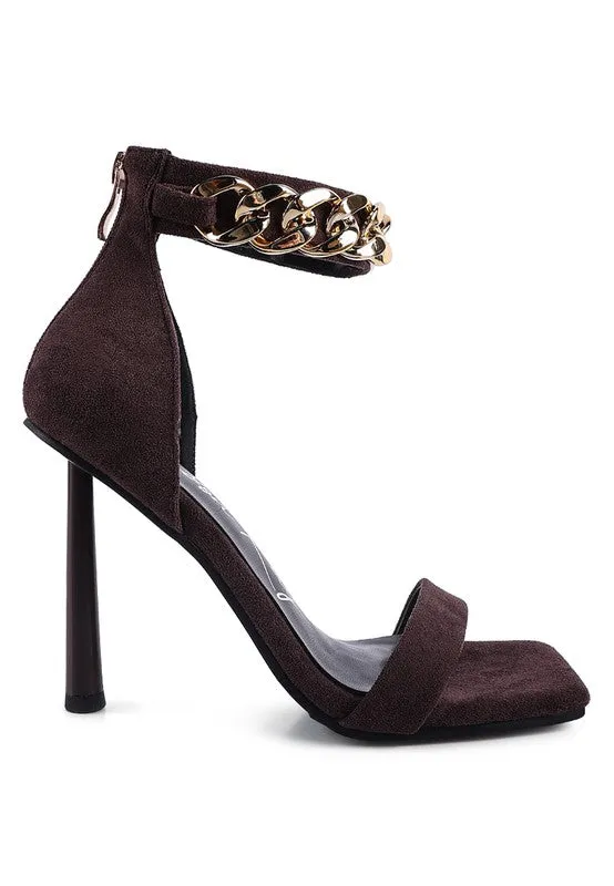 Last Sip Faux Suede High Heel Chain Strap Sandal