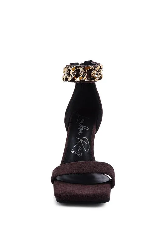 Last Sip Faux Suede High Heel Chain Strap Sandal
