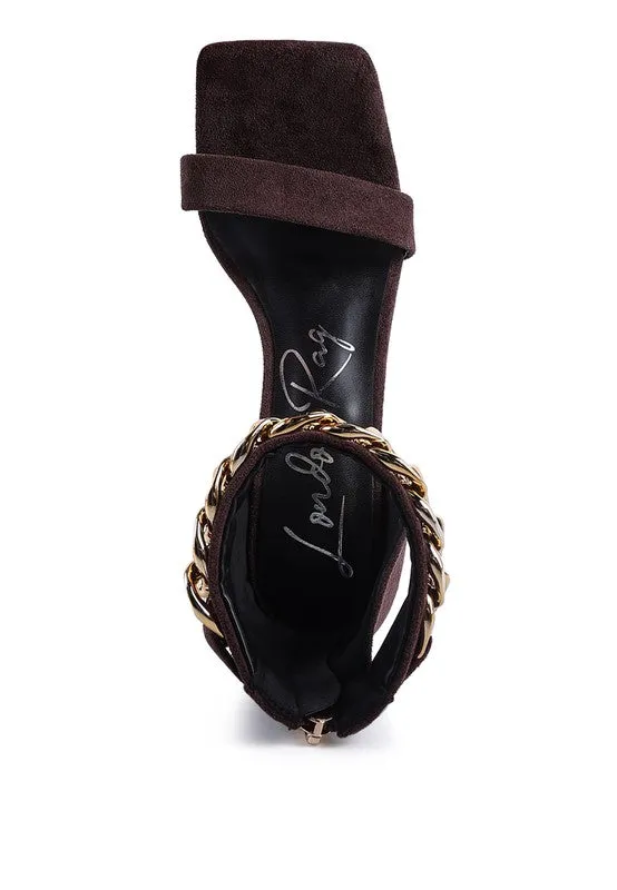 Last Sip Faux Suede High Heel Chain Strap Sandal