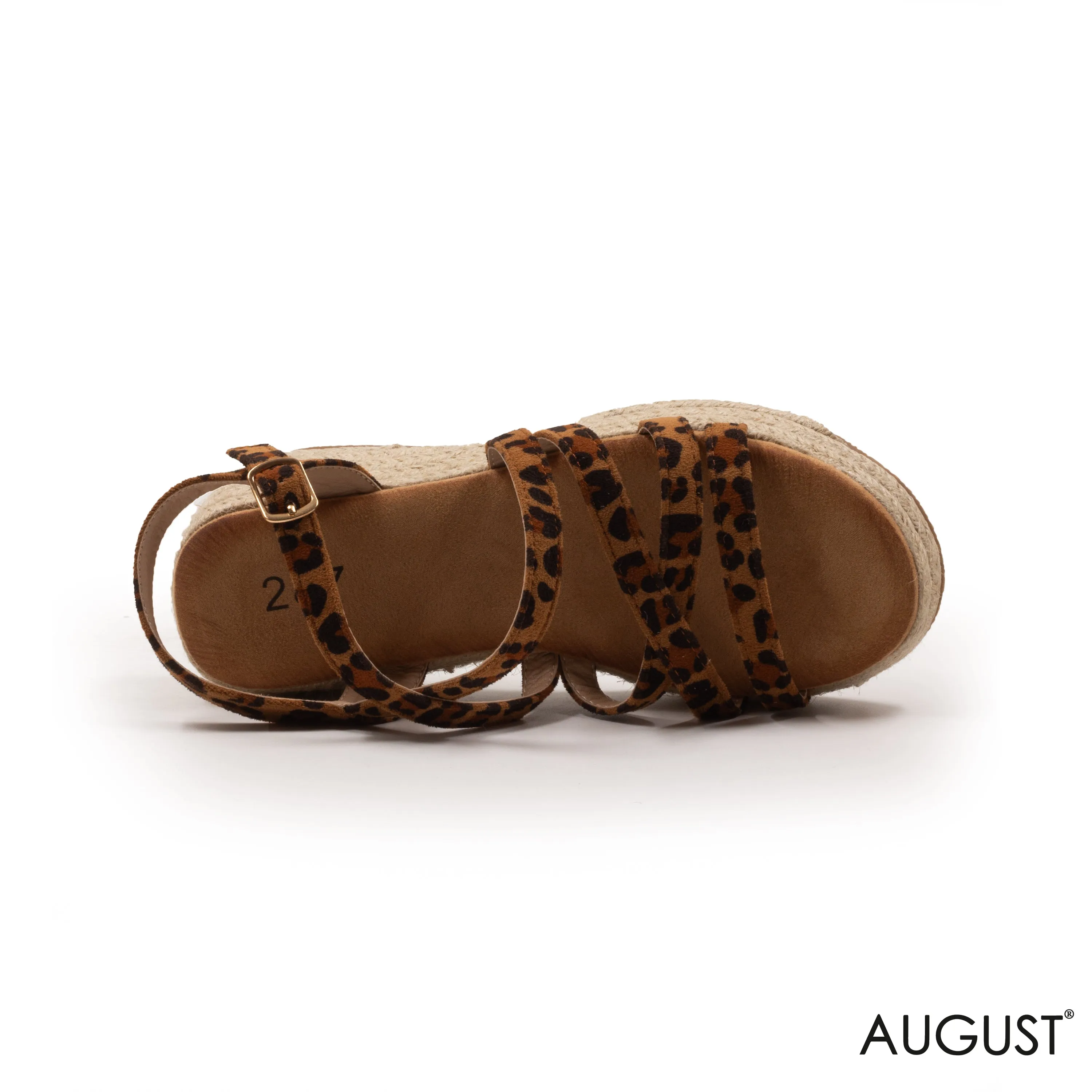 LEOPARD LEATHER STRAPPY SANDALS WITH WEDGE SOLE
