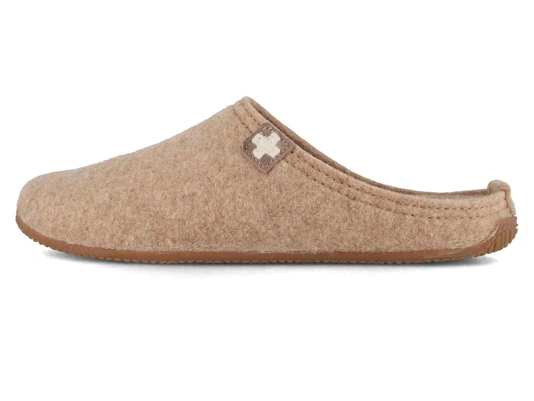 Living Kitzbühel Women Felt Slippers 'Swiss cross', natural