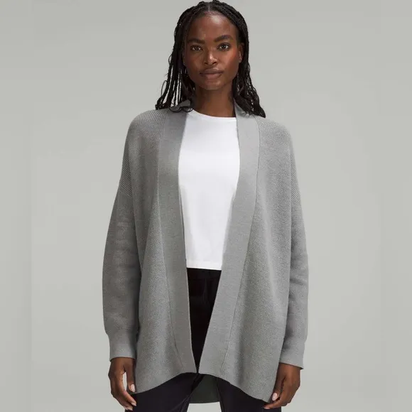 Lululemon Merino Wool-Blend Ribbed Long Wrap SweaterHeathered Gull Grey - 4