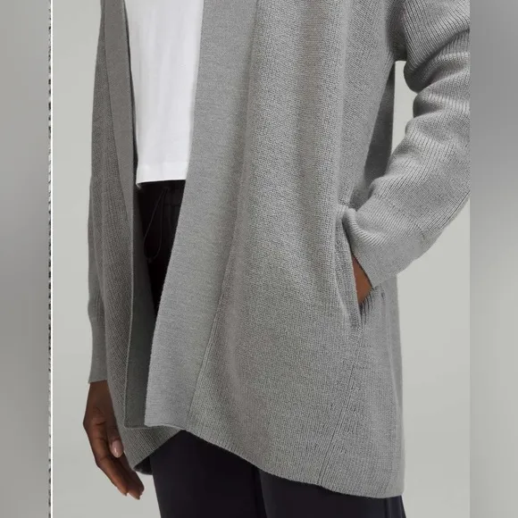 Lululemon Merino Wool-Blend Ribbed Long Wrap SweaterHeathered Gull Grey - 4