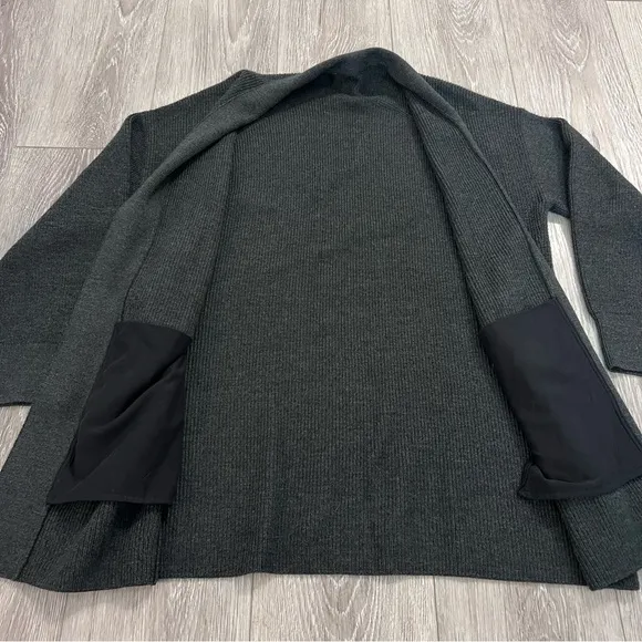 Lululemon Merino Wool-Blend Ribbed Long WrapSweater in Heathered Black