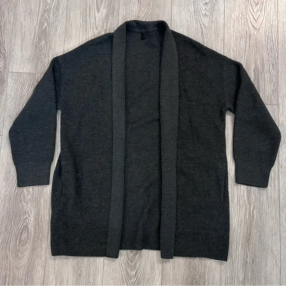 Lululemon Merino Wool-Blend Ribbed Long WrapSweater in Heathered Black