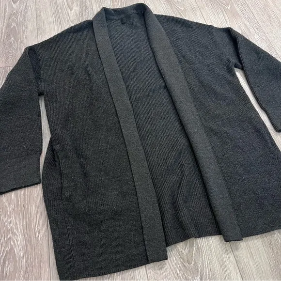 Lululemon Merino Wool-Blend Ribbed Long WrapSweater in Heathered Black