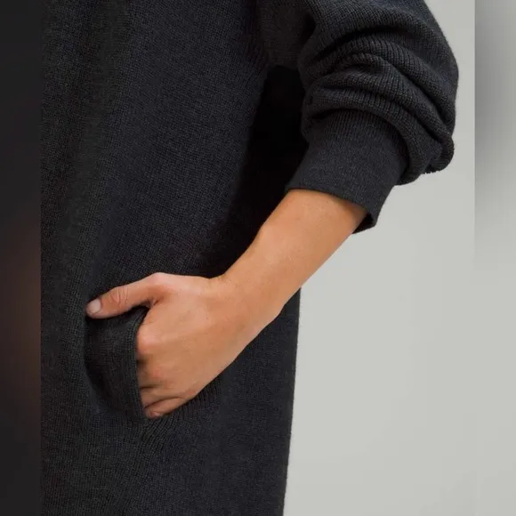 Lululemon Merino Wool-Blend Ribbed Long WrapSweater in Heathered Black
