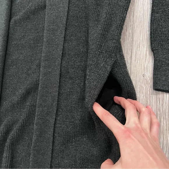 Lululemon Merino Wool-Blend Ribbed Long WrapSweater in Heathered Black