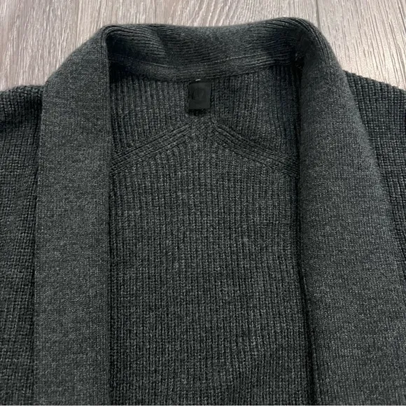 Lululemon Merino Wool-Blend Ribbed Long WrapSweater in Heathered Black