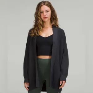Lululemon Merino Wool-Blend Ribbed Long WrapSweater in Heathered Black