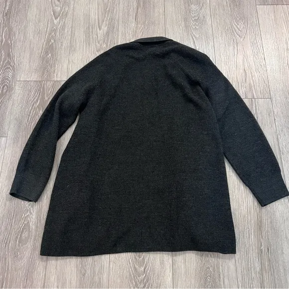Lululemon Merino Wool-Blend Ribbed Long WrapSweater in Heathered Black