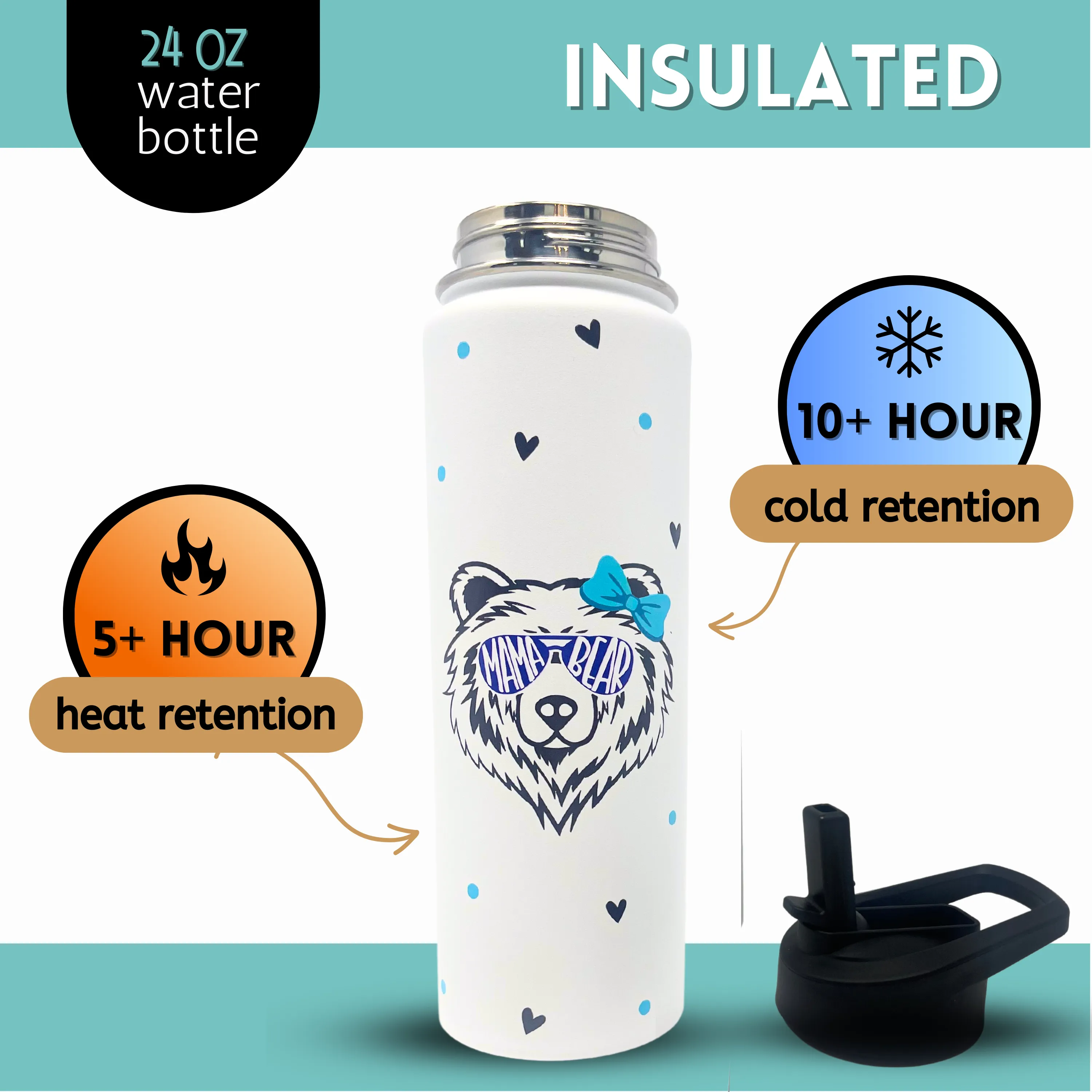 Mama Bear Tumbler - Cute Unique Gifts for Women - Mom Gift Coffee Mug Insulated Cup, Water Bottle - Great Gifts for Mother’s Day, Birthday, Best Cups and Mugs for Christmas, Birthday, Mother's Day