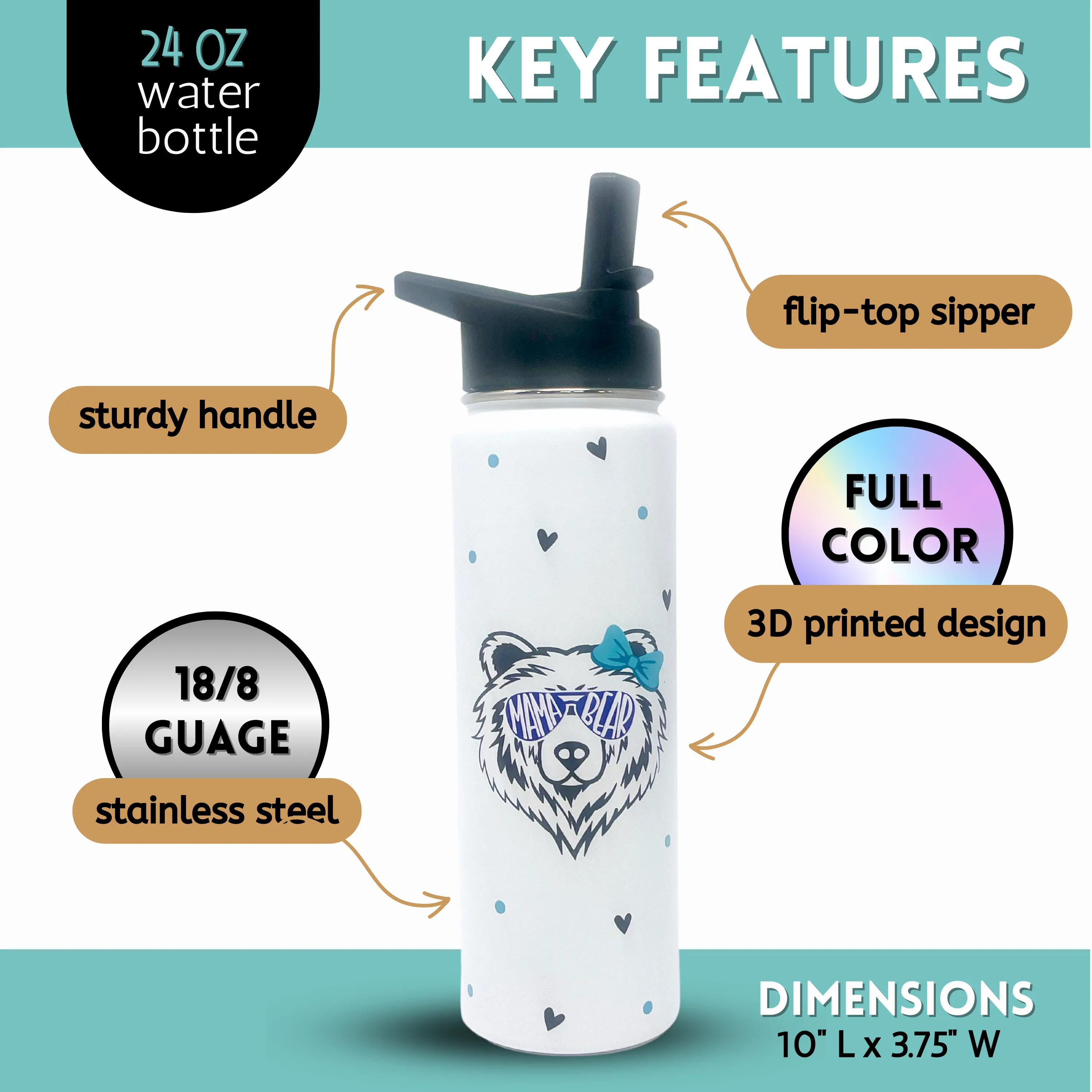 Mama Bear Tumbler - Cute Unique Gifts for Women - Mom Gift Coffee Mug Insulated Cup, Water Bottle - Great Gifts for Mother’s Day, Birthday, Best Cups and Mugs for Christmas, Birthday, Mother's Day