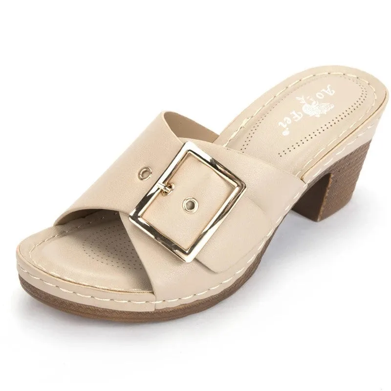 Mama High Heel 7cm Heel Muller Sandals Metal Larger Sizes 42