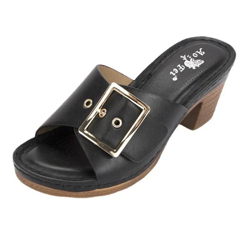 Mama High Heel 7cm Heel Muller Sandals Metal Larger Sizes 42