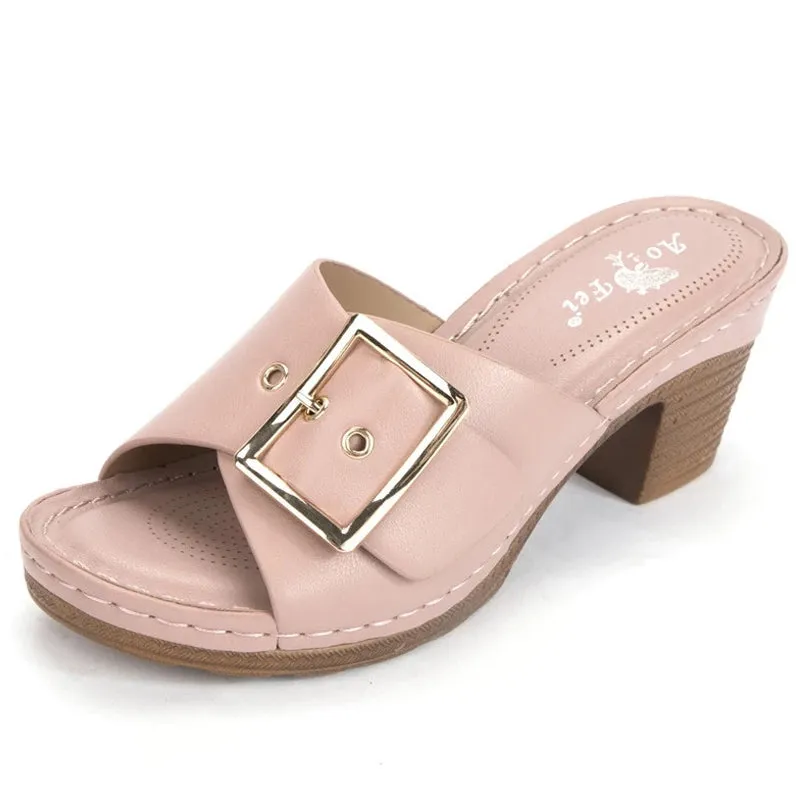Mama High Heel 7cm Heel Muller Sandals Metal Larger Sizes 42