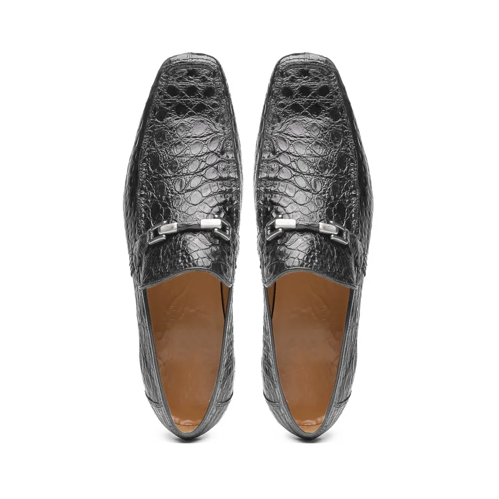 Marco Di Milano Fabro Grey Caiman Crocodile Bit Loafers