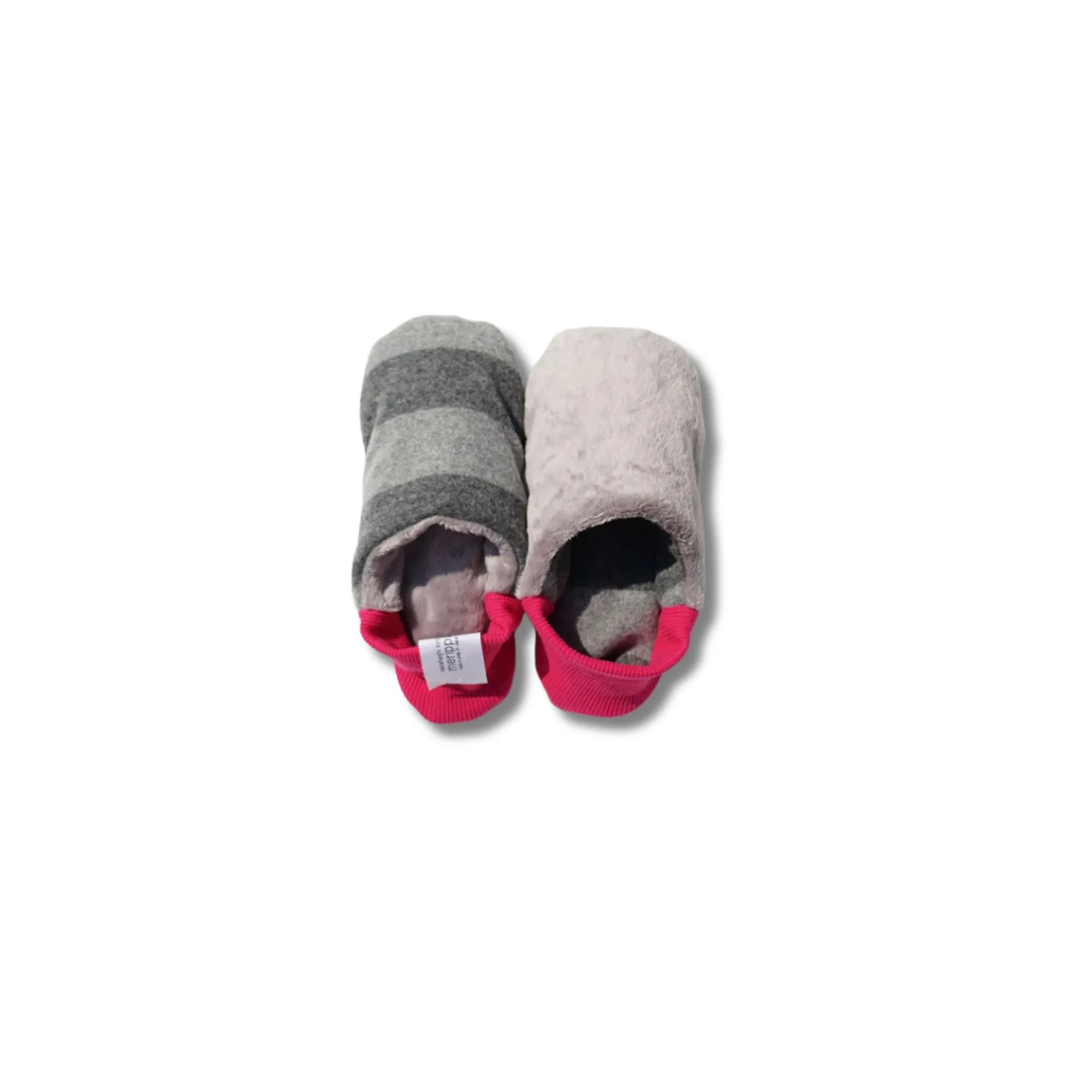 Merippa Slippers FW | Grey & Pink Stripes Flannel Stripes × Fur