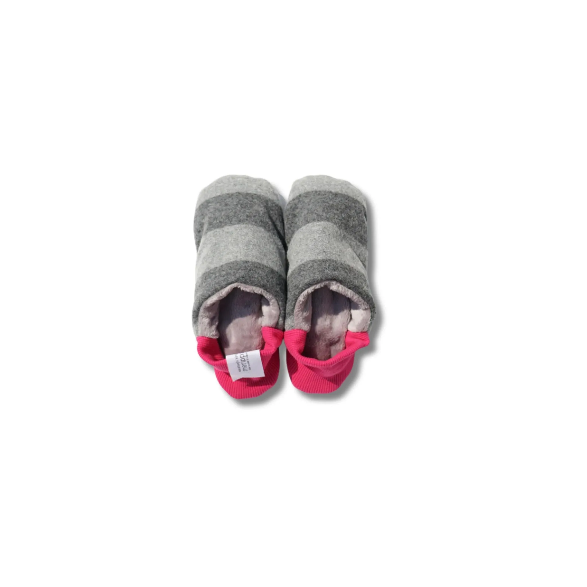 Merippa Slippers FW | Grey & Pink Stripes Flannel Stripes × Fur
