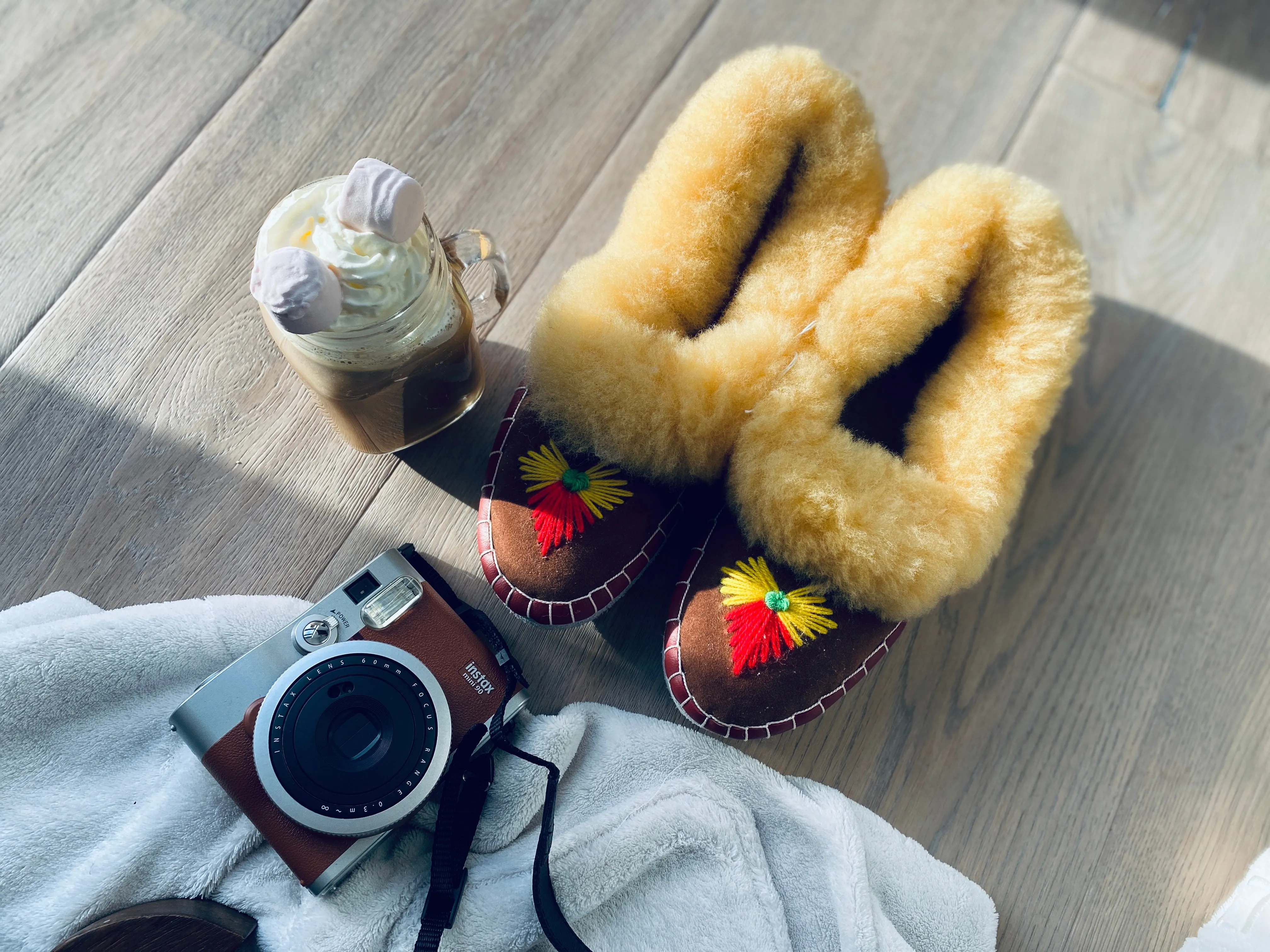 Natural Fur Embroidered Moccasin Slippers Lucky Dip
