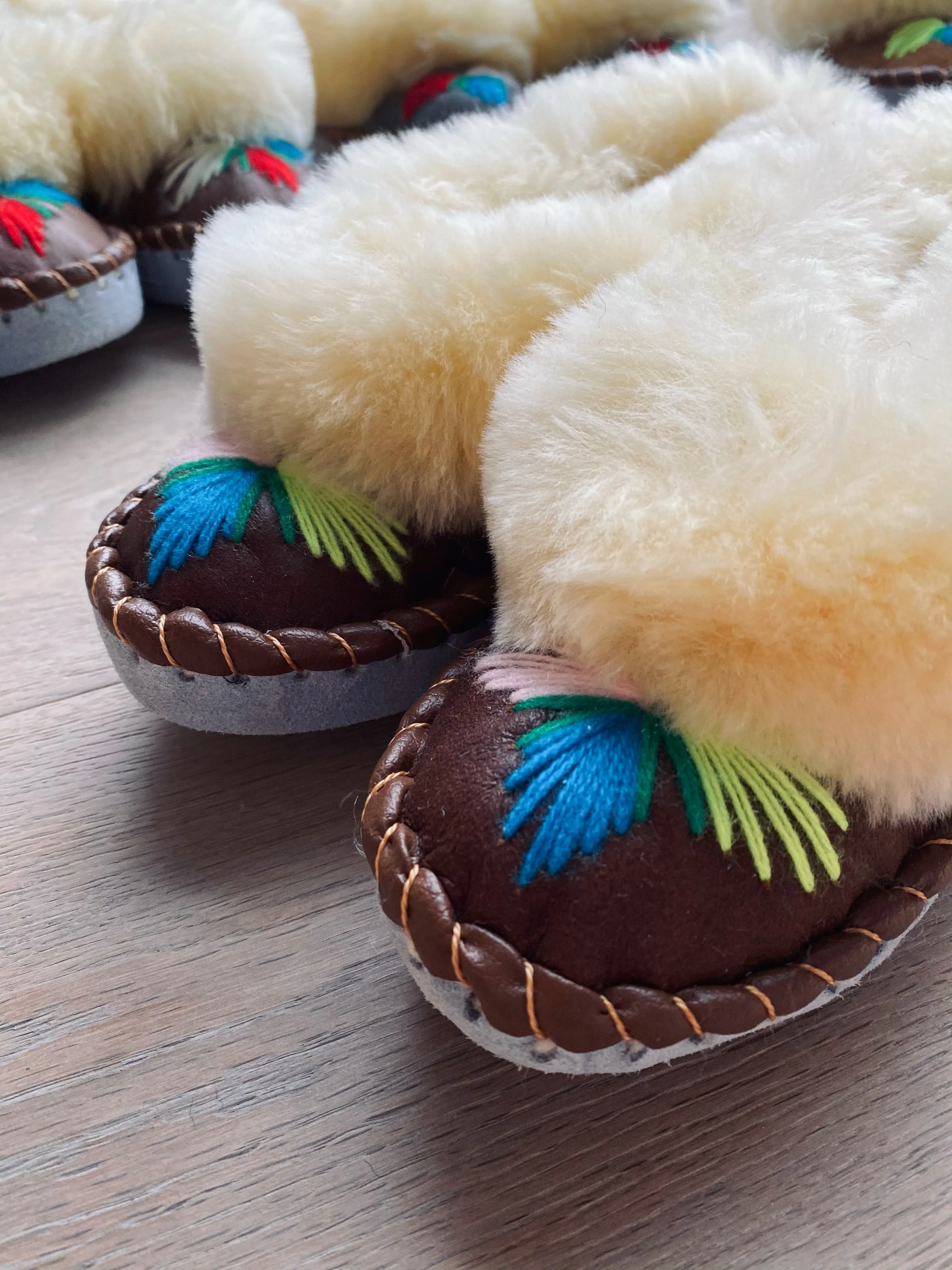 Natural Fur Embroidered Moccasin Slippers Lucky Dip