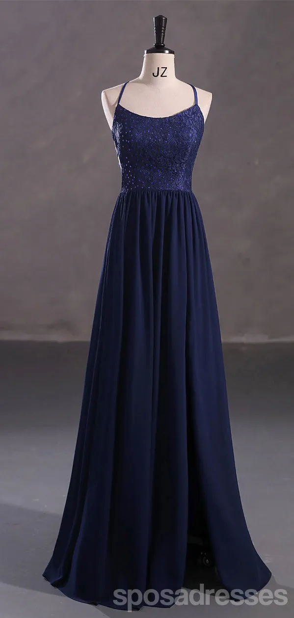 Navy Blue A-line Spaghetti Straps Cheap Long Prom Dresses Online,13055