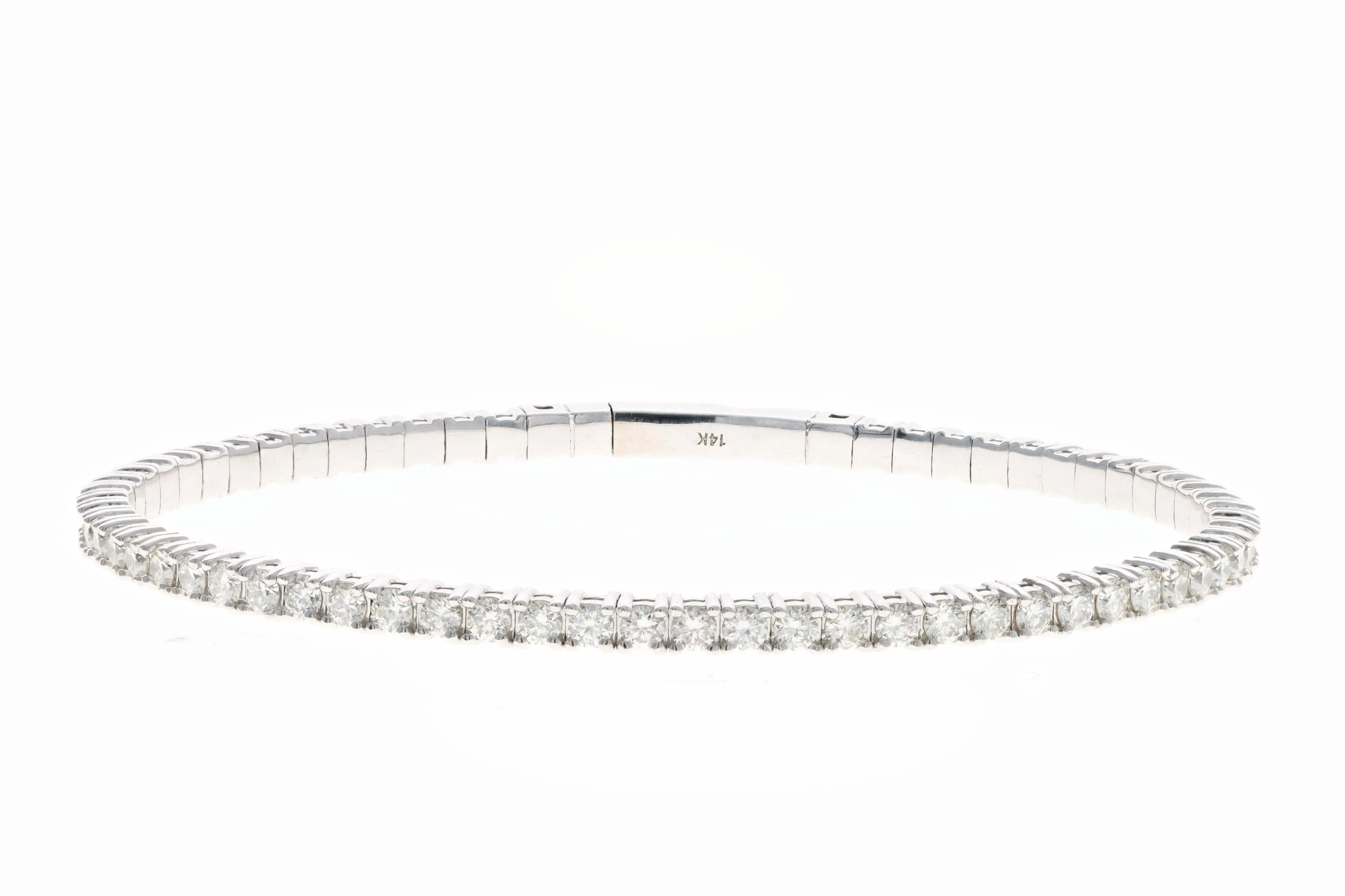 New 14K White Gold 3 Carat Total Weight Diamond Flexible Bangle