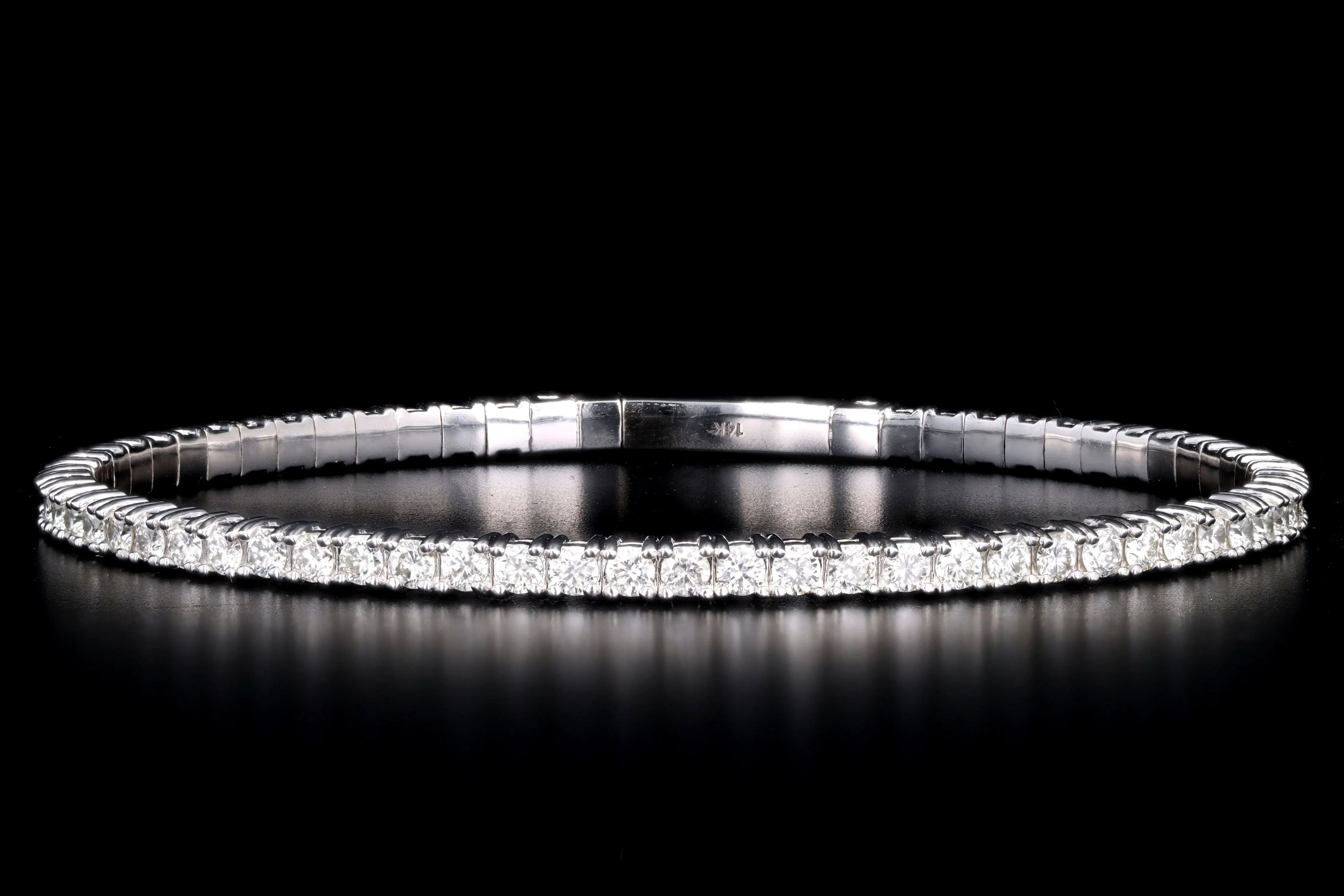 New 14K White Gold 3 Carat Total Weight Diamond Flexible Bangle
