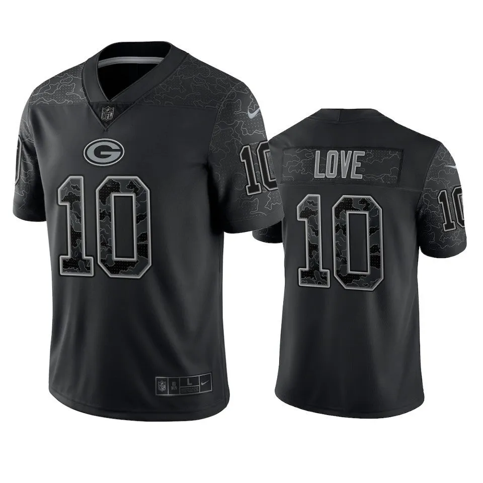 New Jordan Love 10 Green Bay Packers Black Reflective Replica Limited Jersey – Men sz XXL