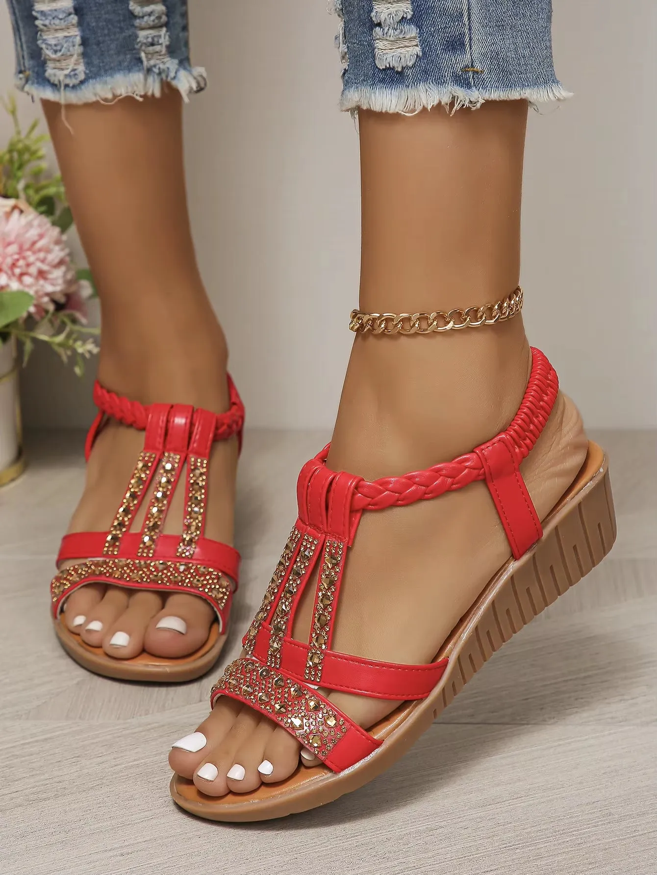 New Summer Flat Rhinestone Ladies Sandal