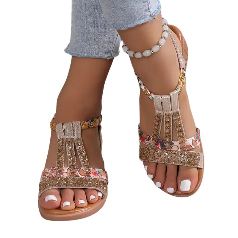 New Summer Flat Rhinestone Ladies Sandal