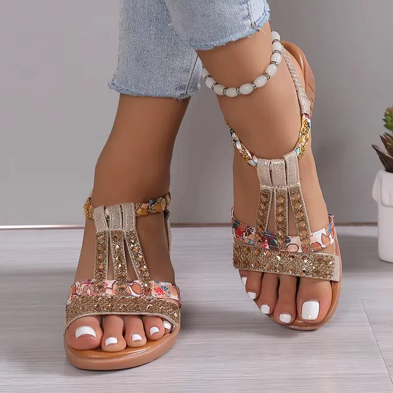 New Summer Flat Rhinestone Ladies Sandal