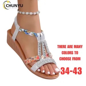 New Summer Flat Rhinestone Ladies Sandal