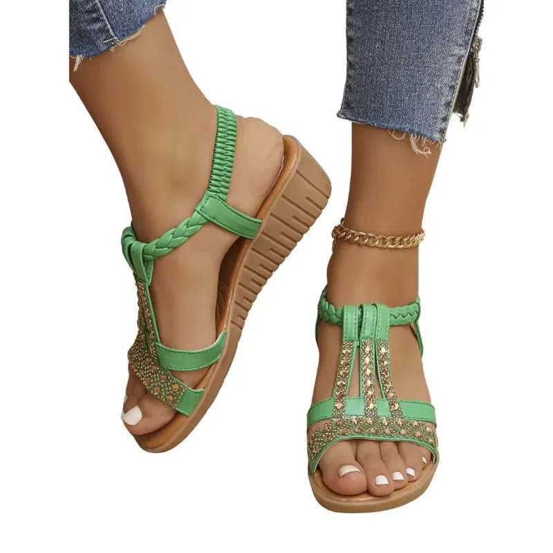 New Summer Flat Rhinestone Ladies Sandal