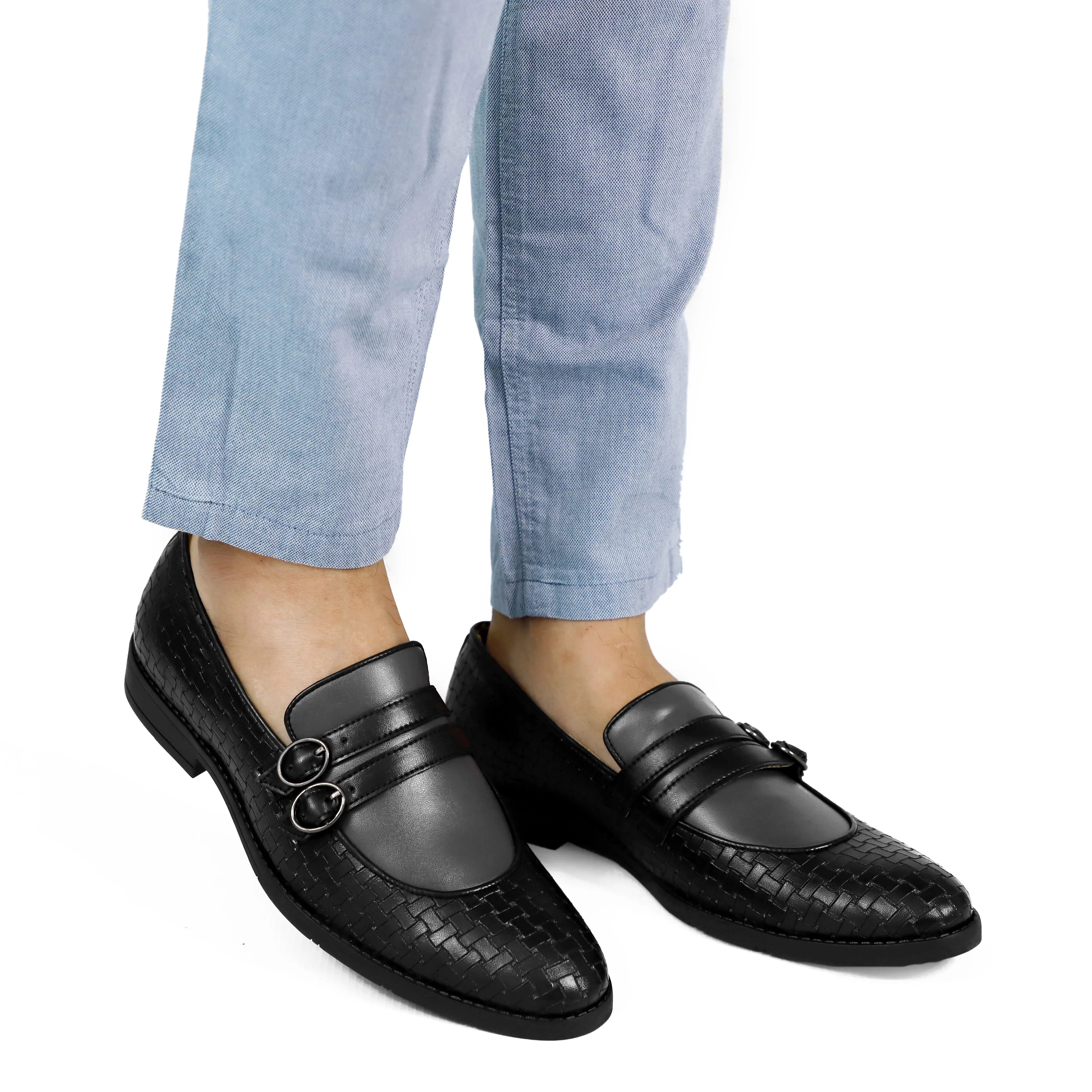 NICHE Black Gray Weaved Monk Loafers