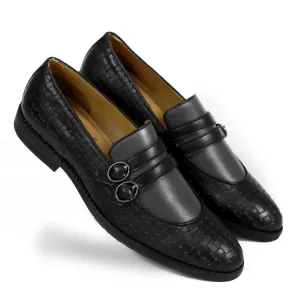 NICHE Black Gray Weaved Monk Loafers