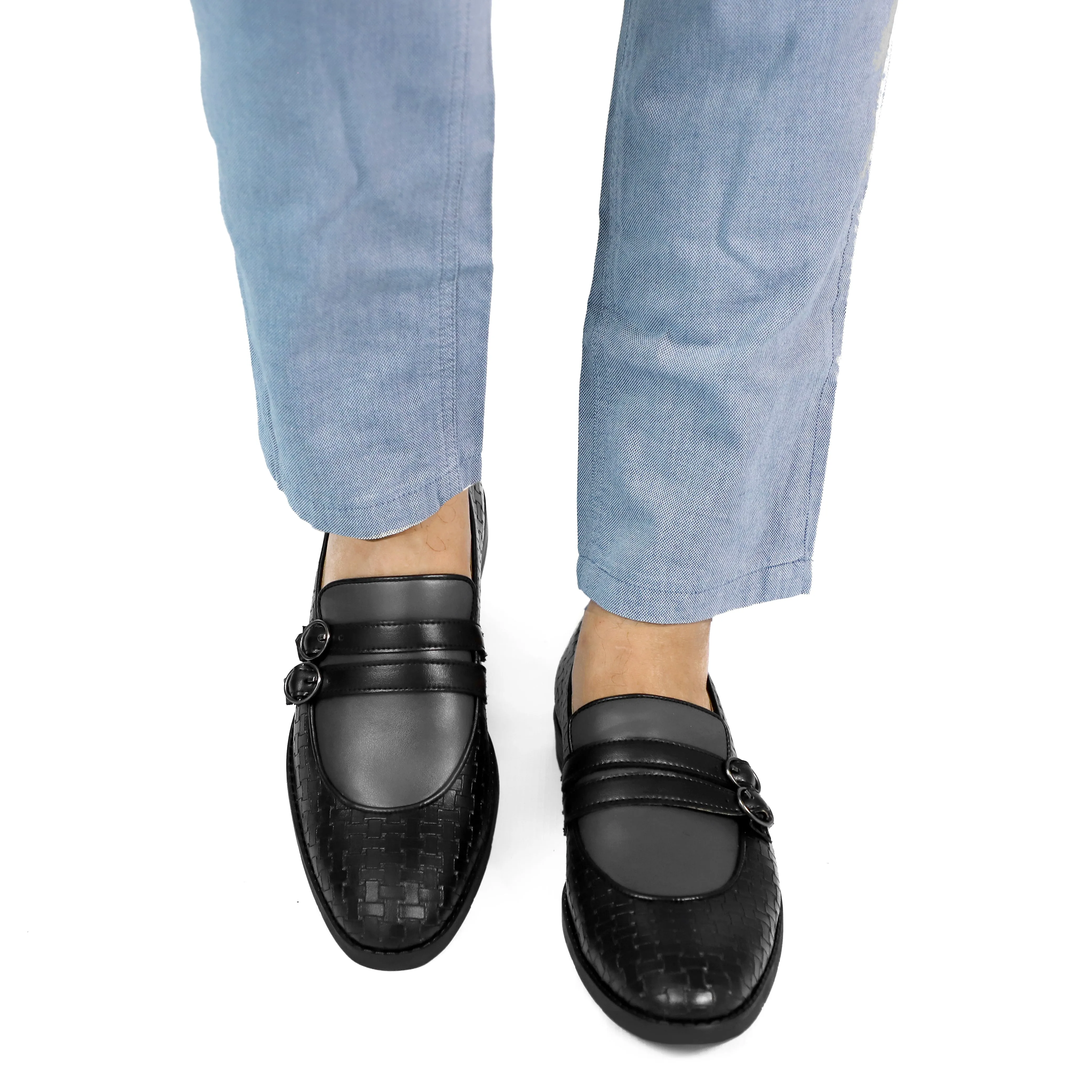 NICHE Black Gray Weaved Monk Loafers