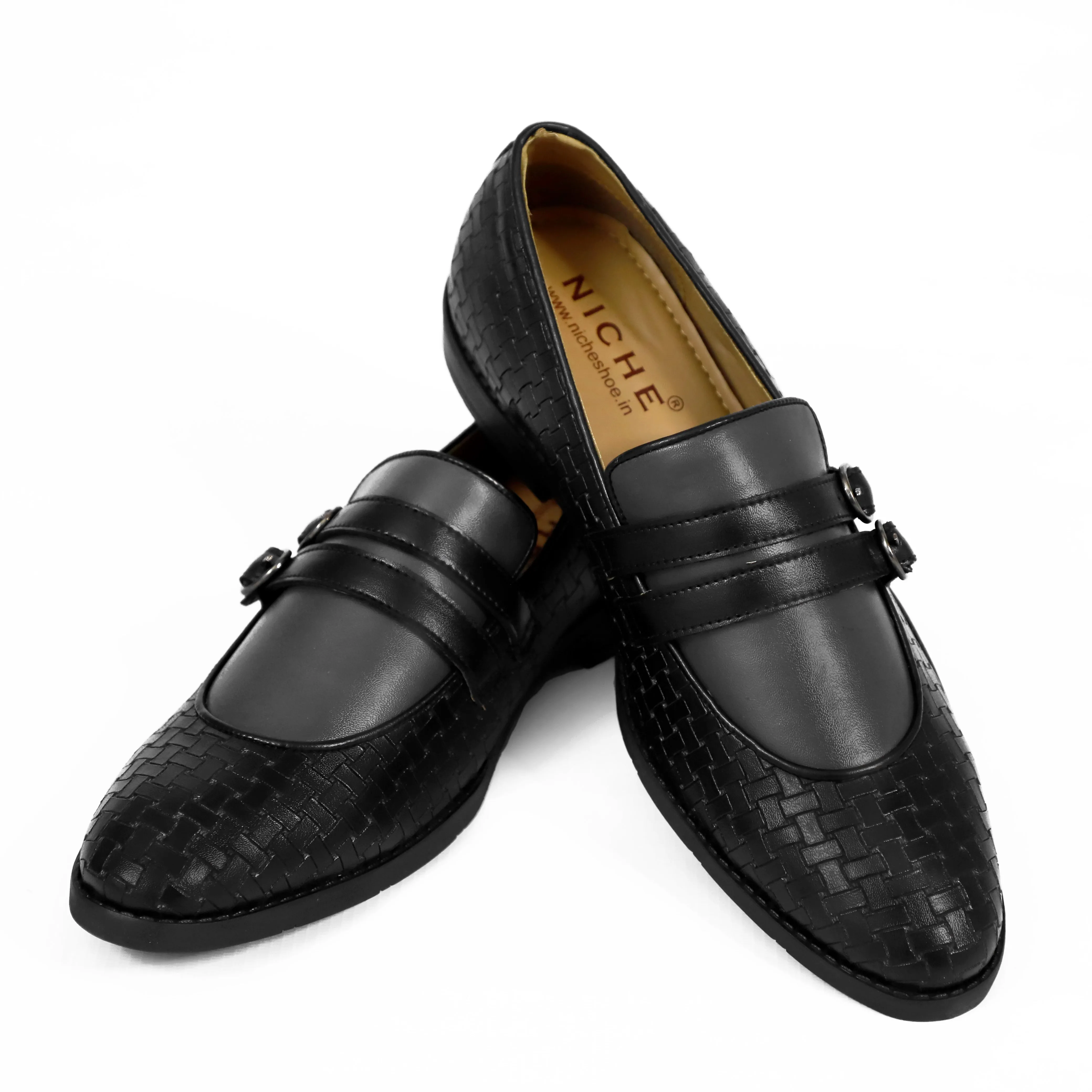 NICHE Black Gray Weaved Monk Loafers