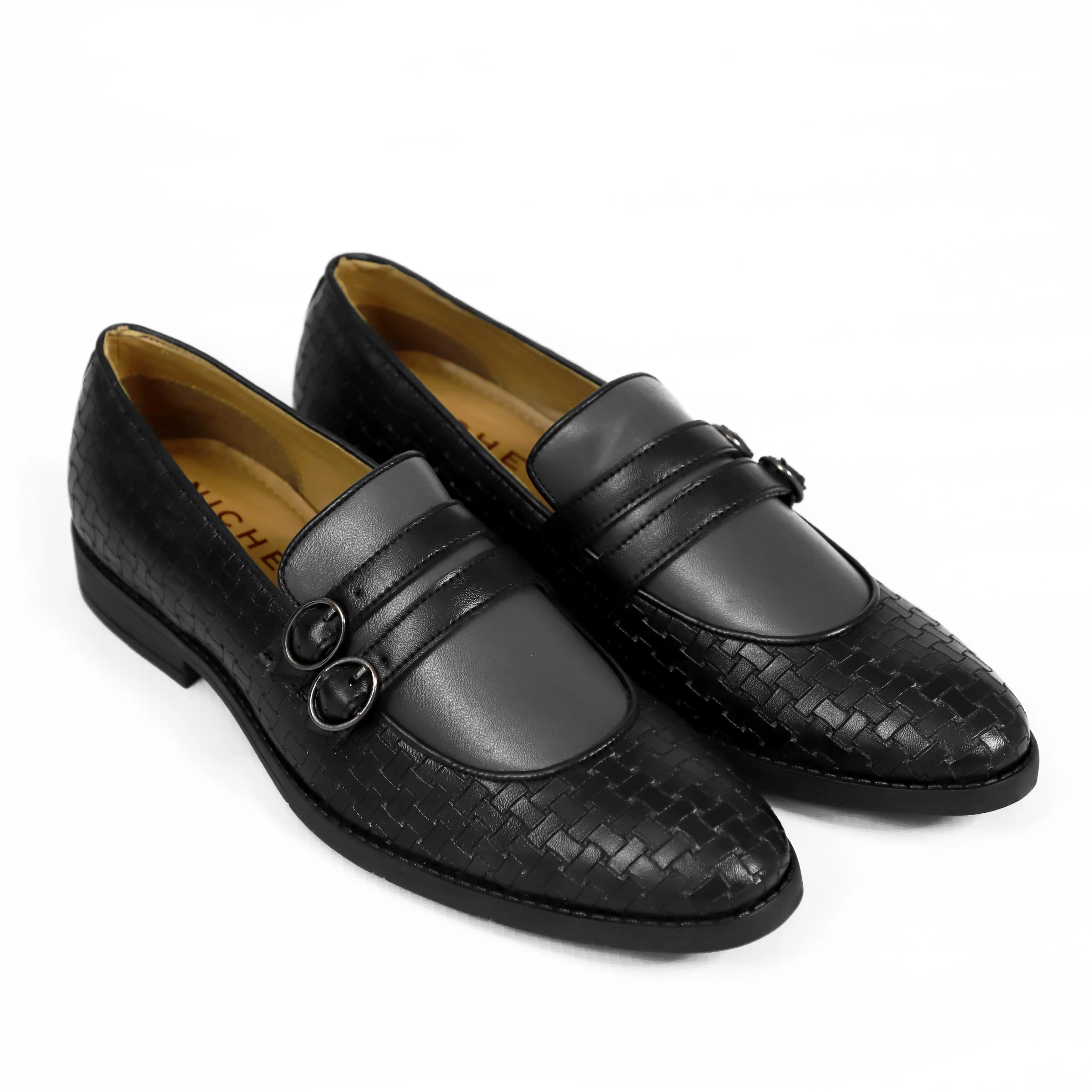 NICHE Black Gray Weaved Monk Loafers