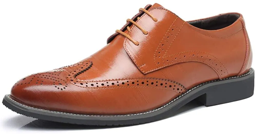 NXY Men's Brogue Carved Wingtip Leather Oxford Shoes Lace up Dress Shoes Size 7-13